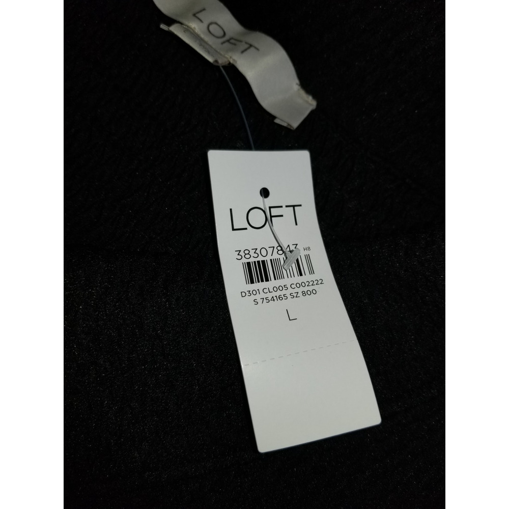NWT Womens Top-ANN TAYLOR LOFT-black stretch "Smocked Ruffle Hem" shirt ss-L - Picture 5 of 6
